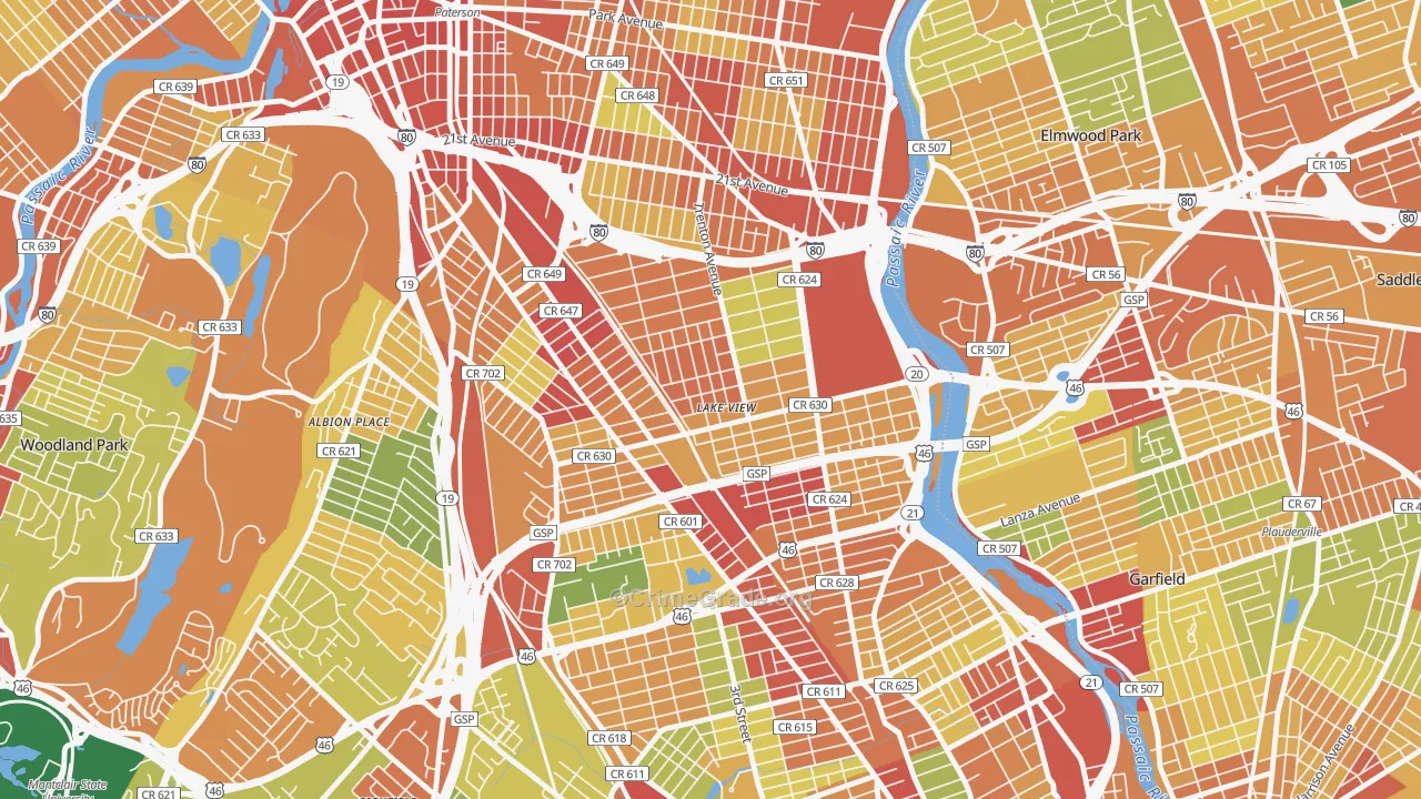 Lake View, Paterson, NJ Map of Robbery Rates