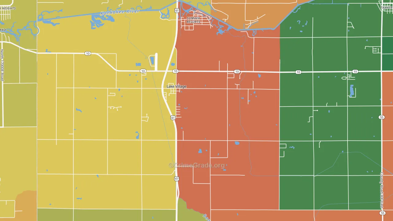 Lake Village, IN Map of Robbery Rates