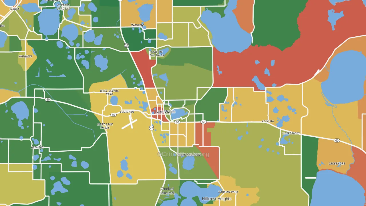 Lake Wales, FL Map of Robbery Rates