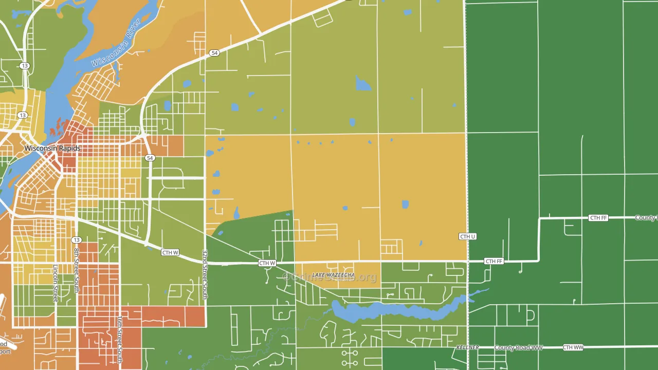 Lake Wazeecha, WI Map of Robbery Rates
