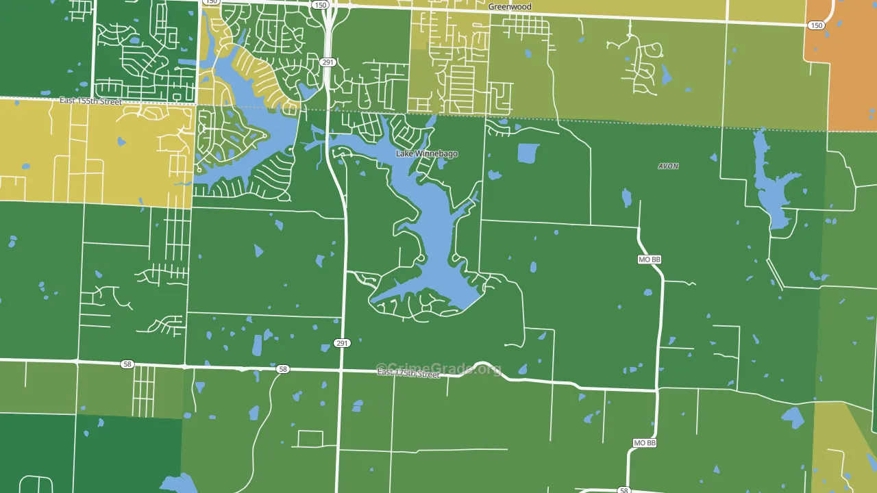 Lake Winnebago, MO Map of Robbery Rates