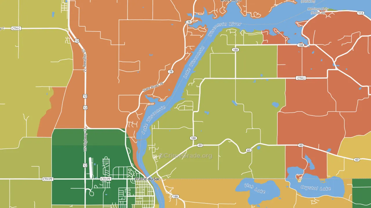Lake Wisconsin, WI Map of Robbery Rates