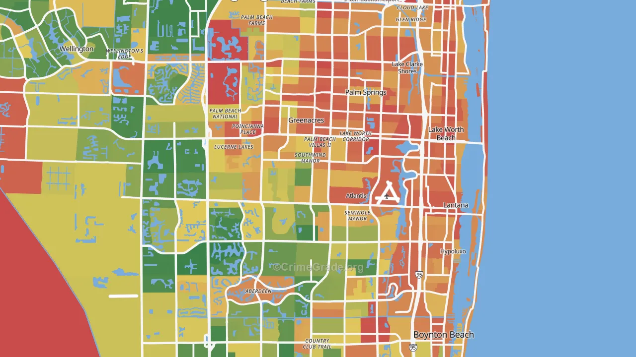 Lake Worth, FL Map of Robbery Rates