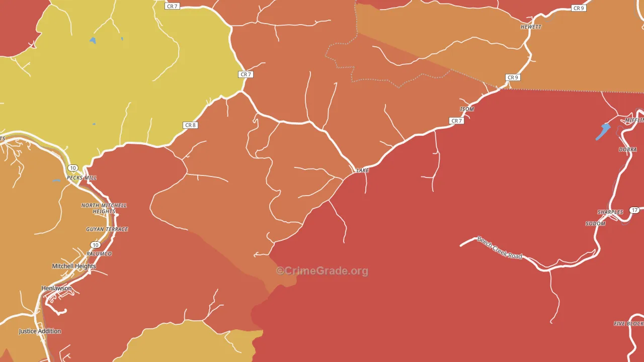 Lake, WV Map of Robbery Rates