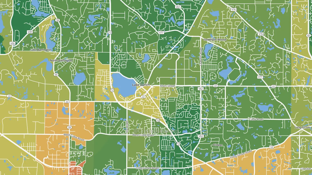 Lake Zurich, IL Map of Robbery Rates