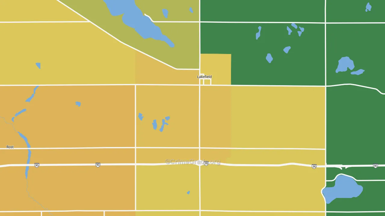 Lakefield, MN Map of Robbery Rates