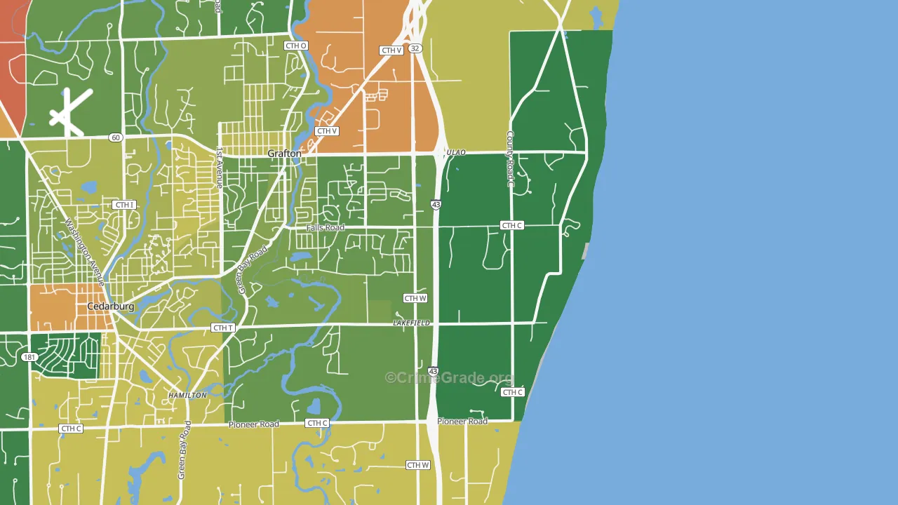 Lakefield, WI Map of Robbery Rates