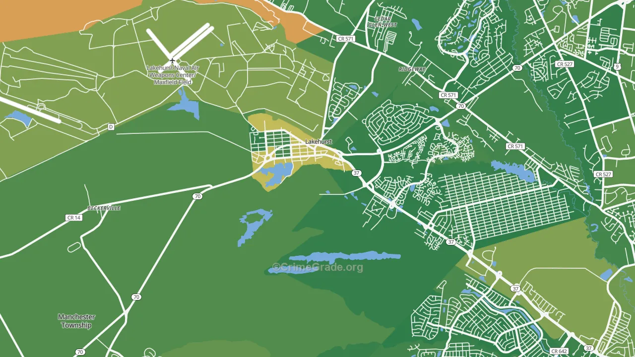 Lakehurst, NJ Map of Robbery Rates