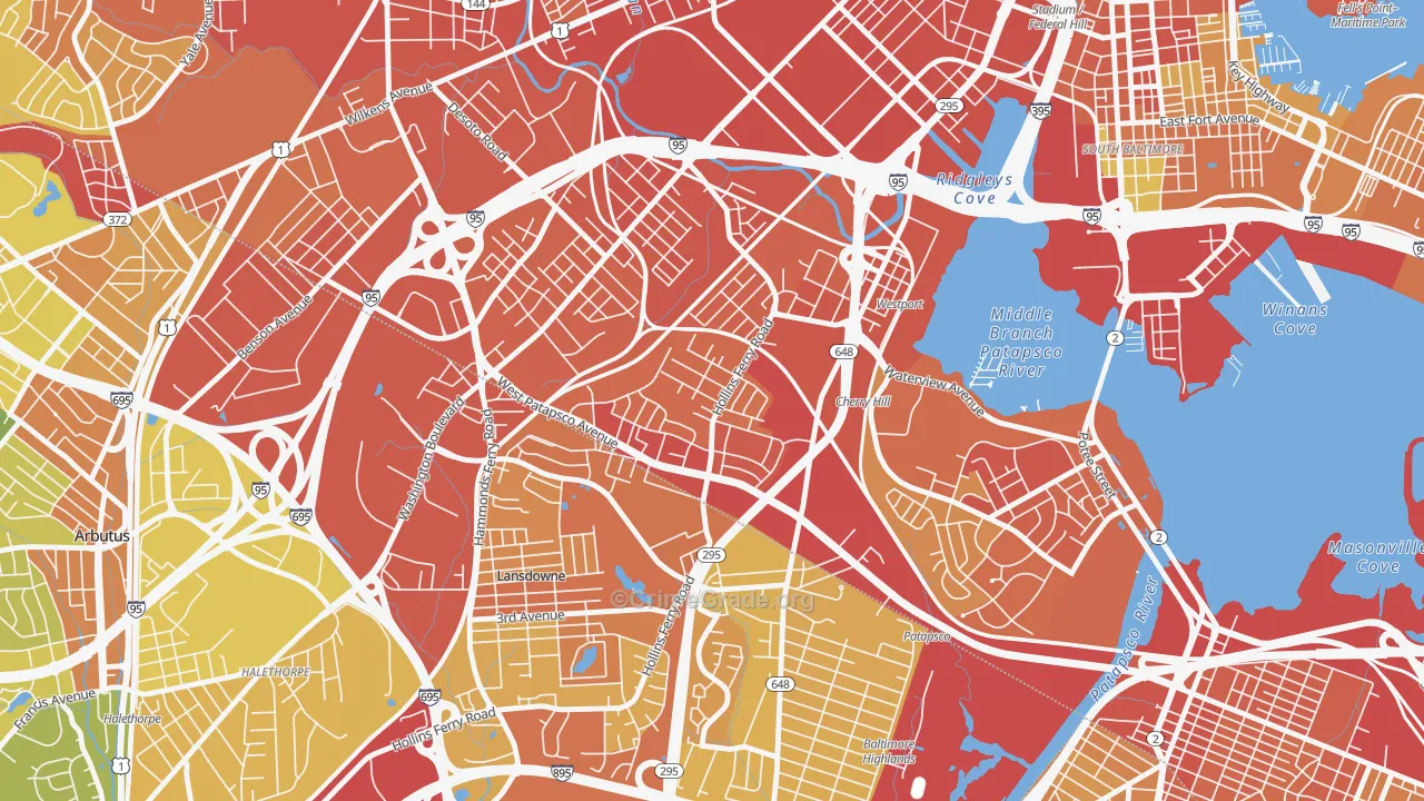 Lakeland, Baltimore, MD Map of Robbery Rates