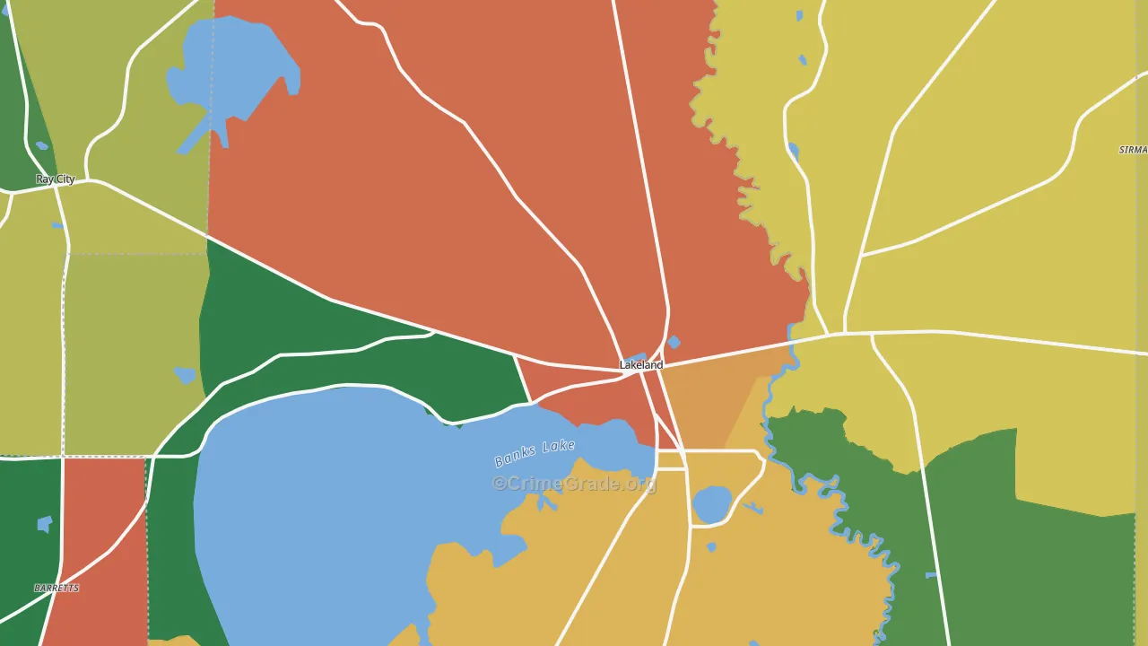 Lakeland, GA Map of Robbery Rates