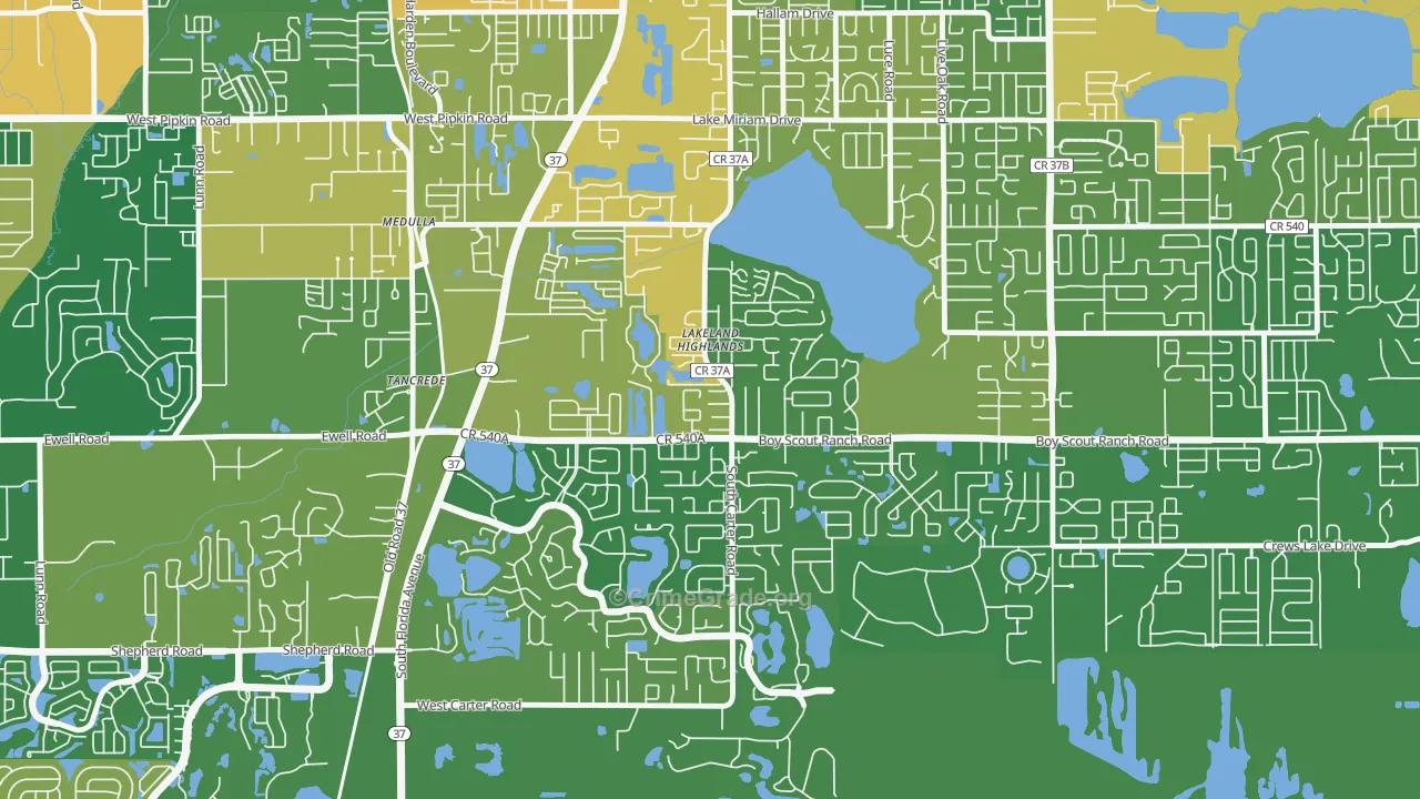 Lakeland Highlands, FL Map of Robbery Rates