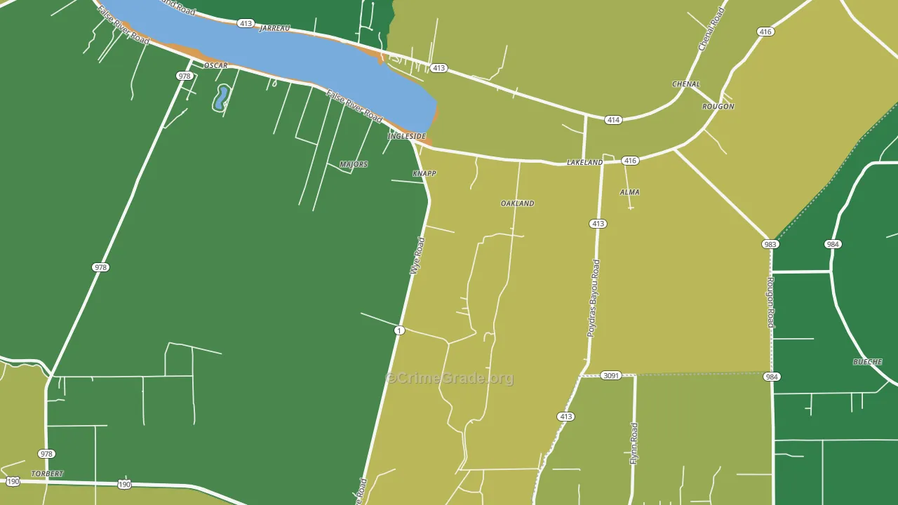 Lakeland, LA Map of Robbery Rates