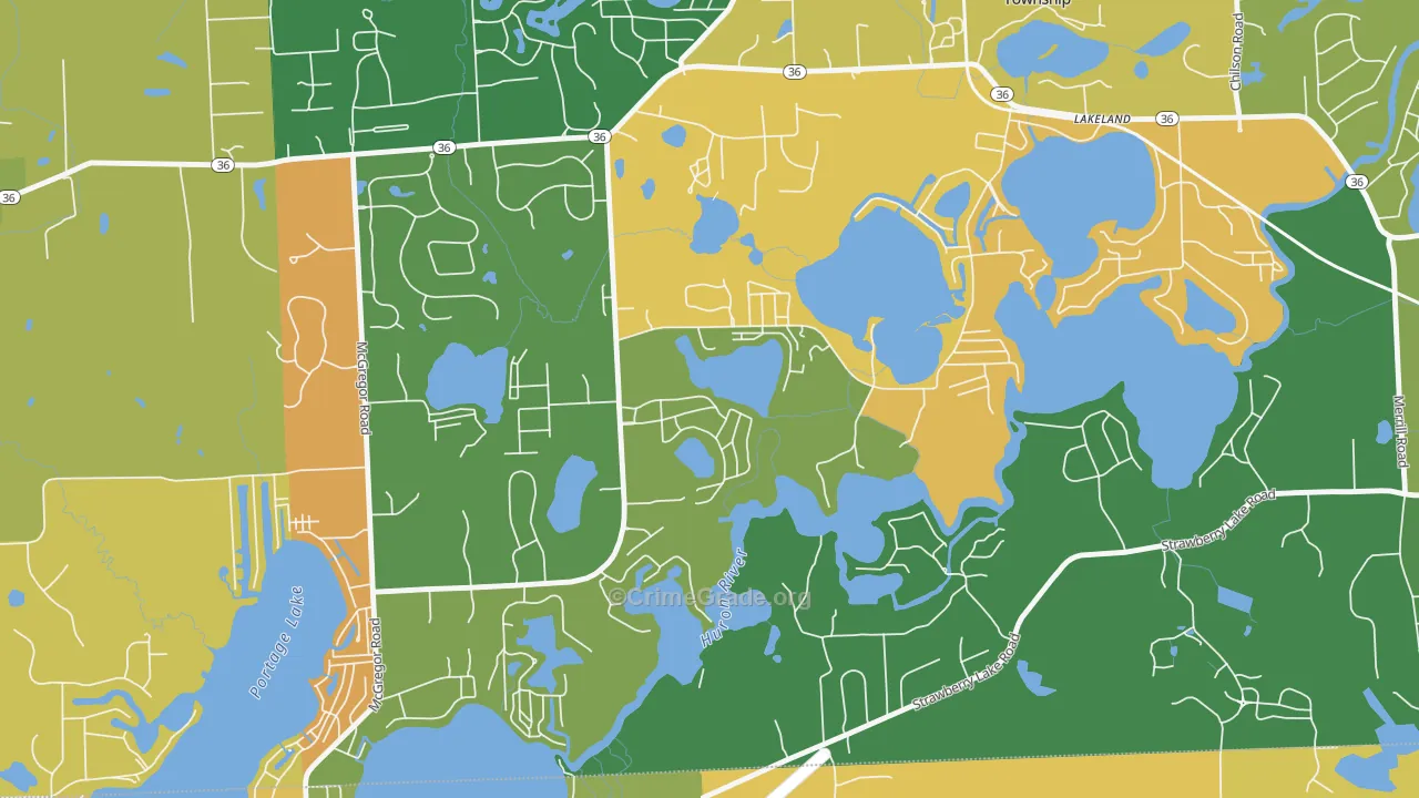 Lakeland, MI Map of Robbery Rates