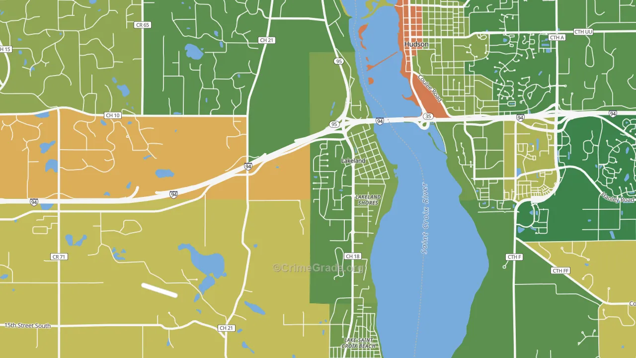 Lakeland, MN Map of Robbery Rates