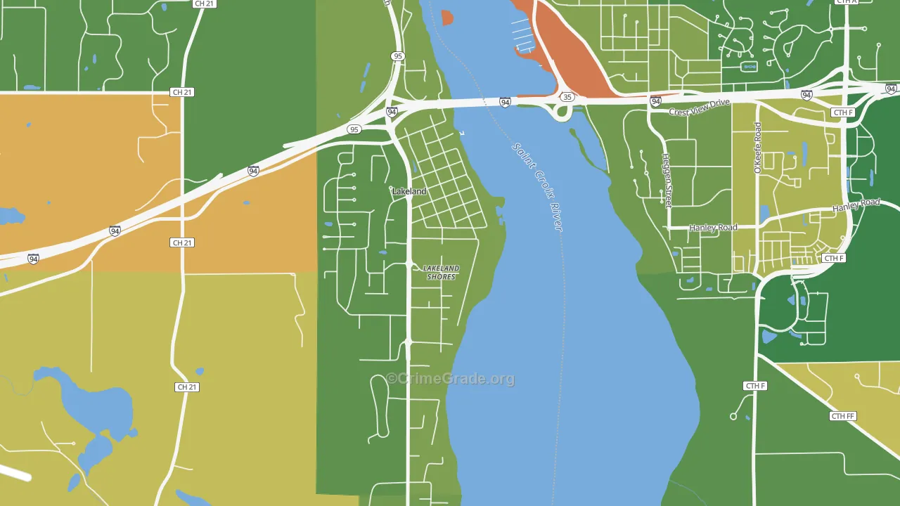 Lakeland Shores, MN Map of Robbery Rates