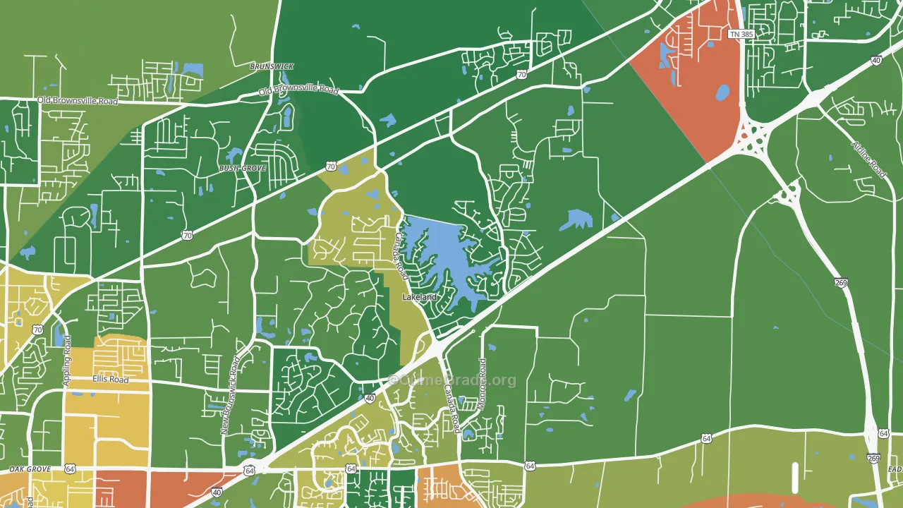 Lakeland, TN Map of Robbery Rates