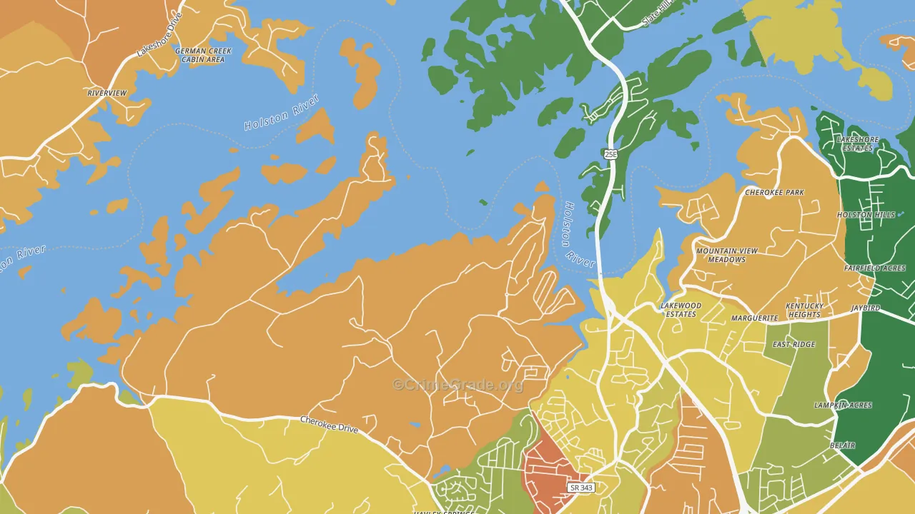 Lakemoore, TN Map of Robbery Rates