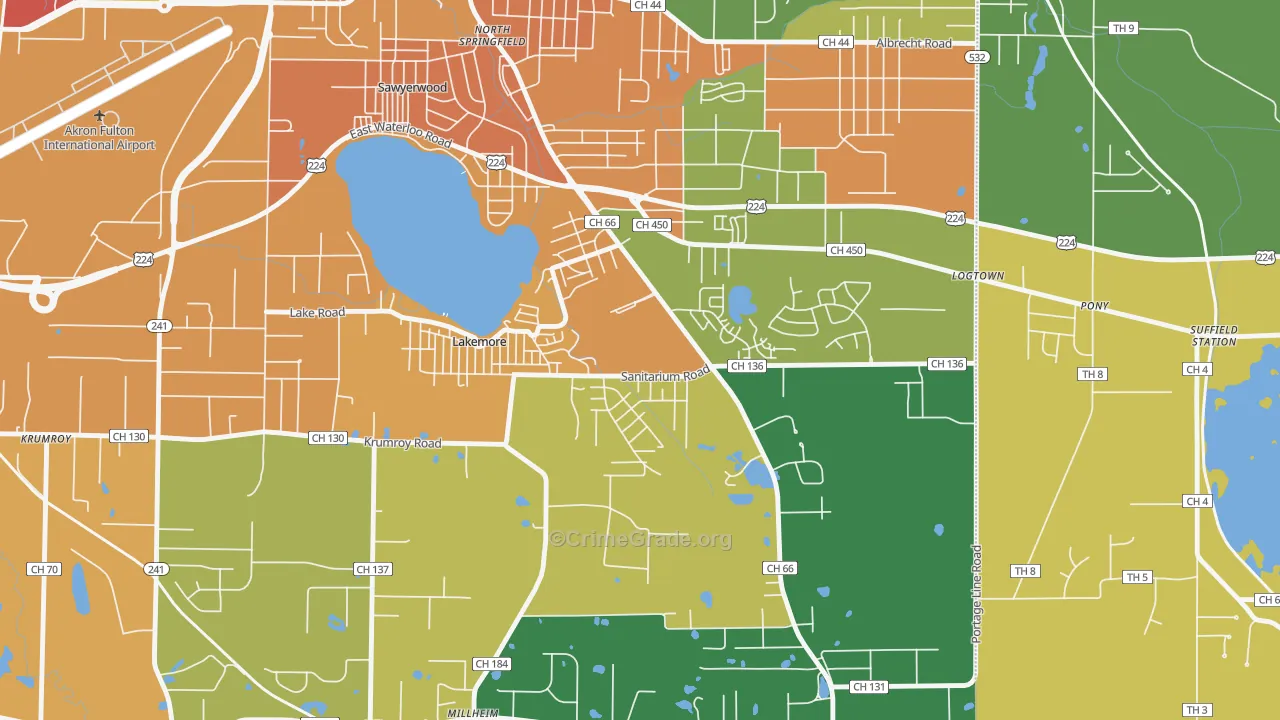Lakemore, OH Map of Robbery Rates