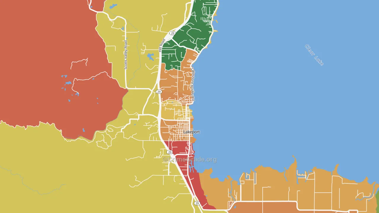 Lakeport, CA Map of Robbery Rates