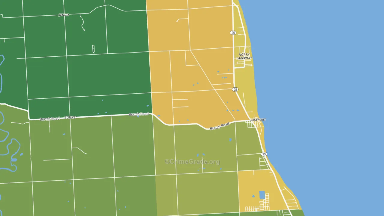 Lakeport, MI Map of Robbery Rates