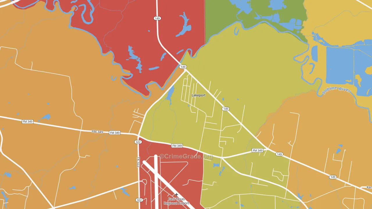 Lakeport, TX Map of Robbery Rates