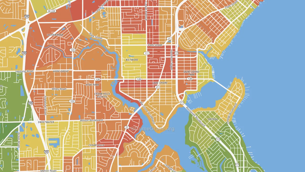 Lakeshore, Jacksonville, FL Map of Robbery Rates