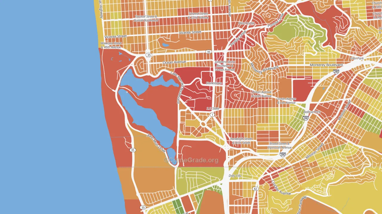Lakeshore, San Francisco, CA Map of Robbery Rates