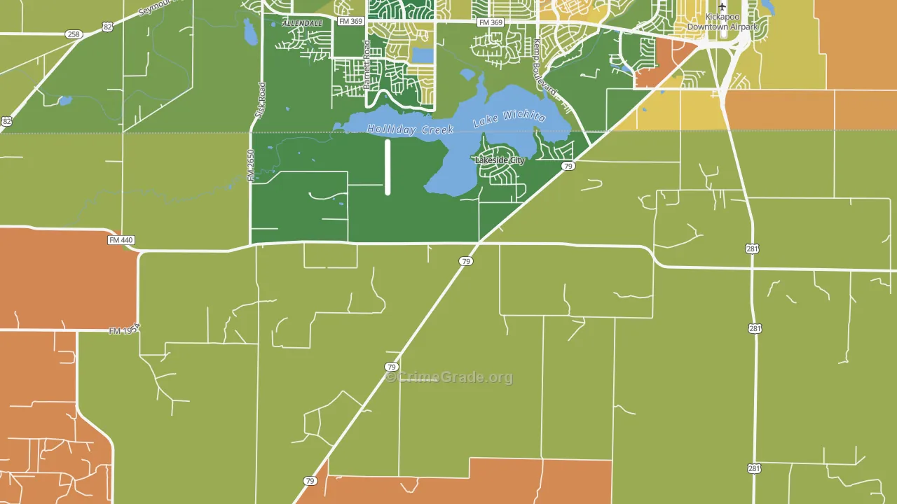 Lakeside City, TX Map of Robbery Rates