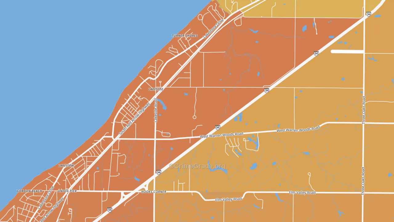 Lakeside, MI Map of Robbery Rates