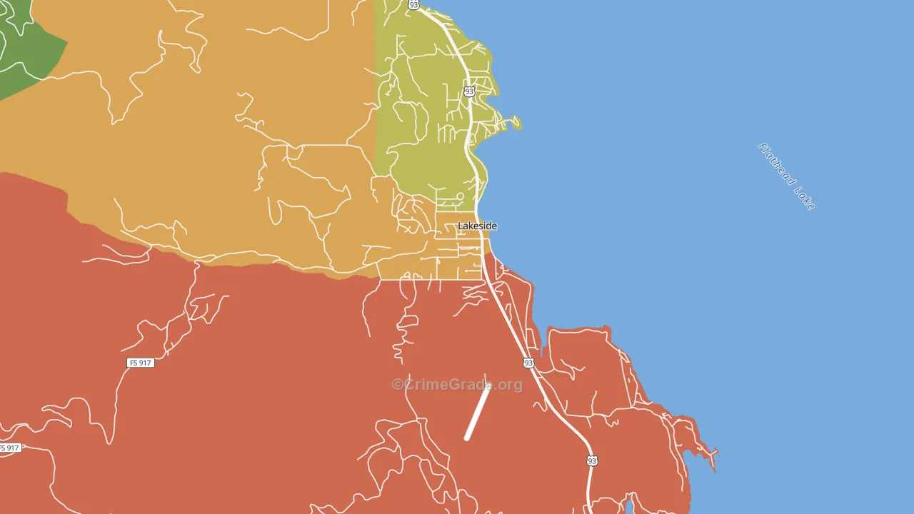 Lakeside, MT Map of Robbery Rates