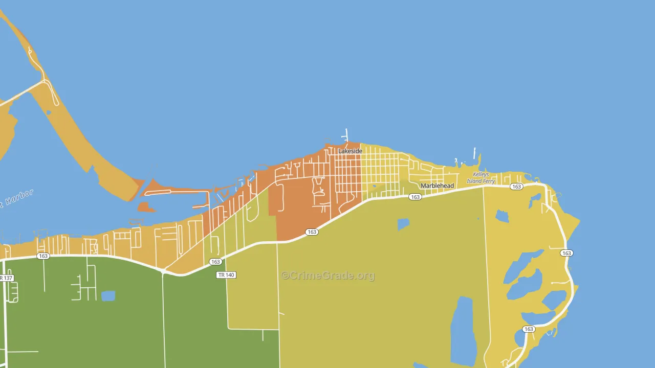 Lakeside, OH Map of Robbery Rates