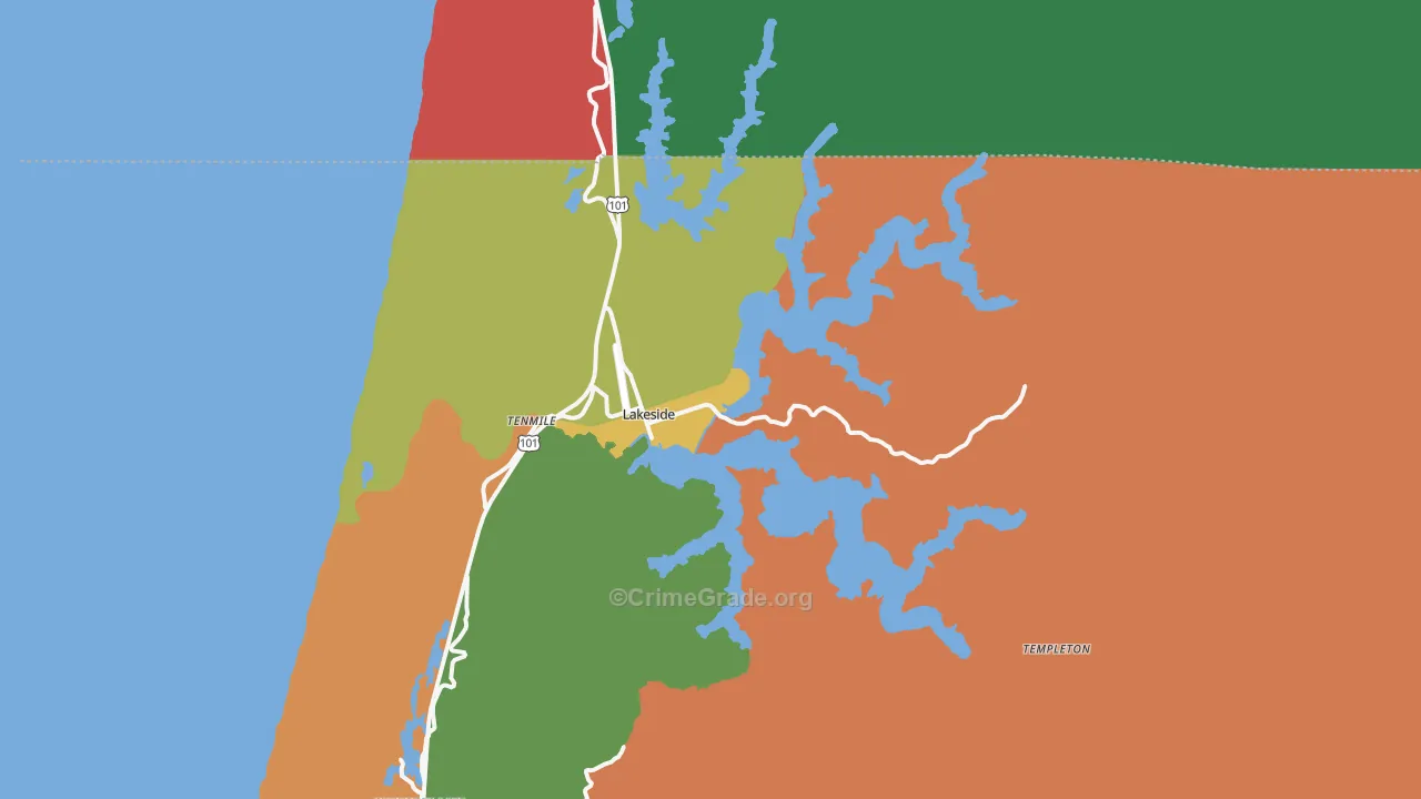 Lakeside, OR Map of Robbery Rates