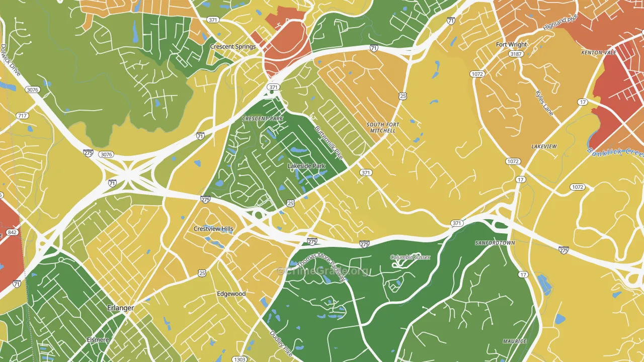 Lakeside Park, KY Map of Robbery Rates