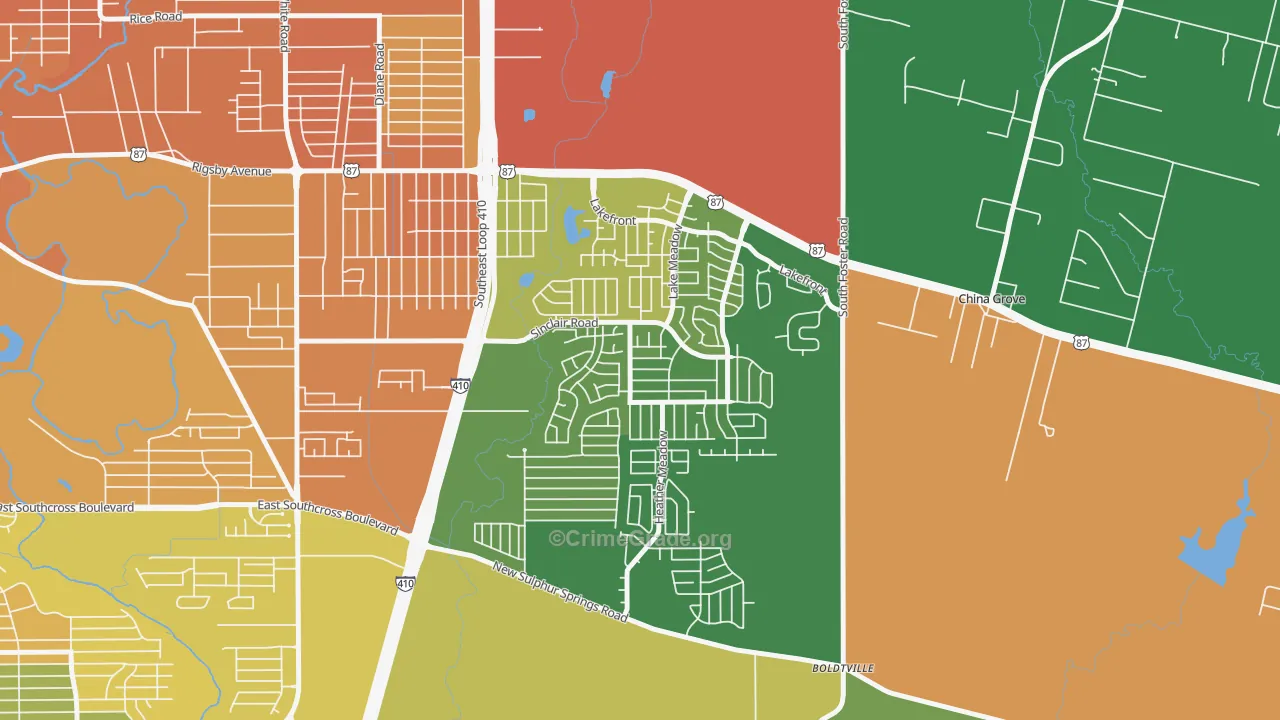 Lakeside, San Antonio, TX Map of Robbery Rates