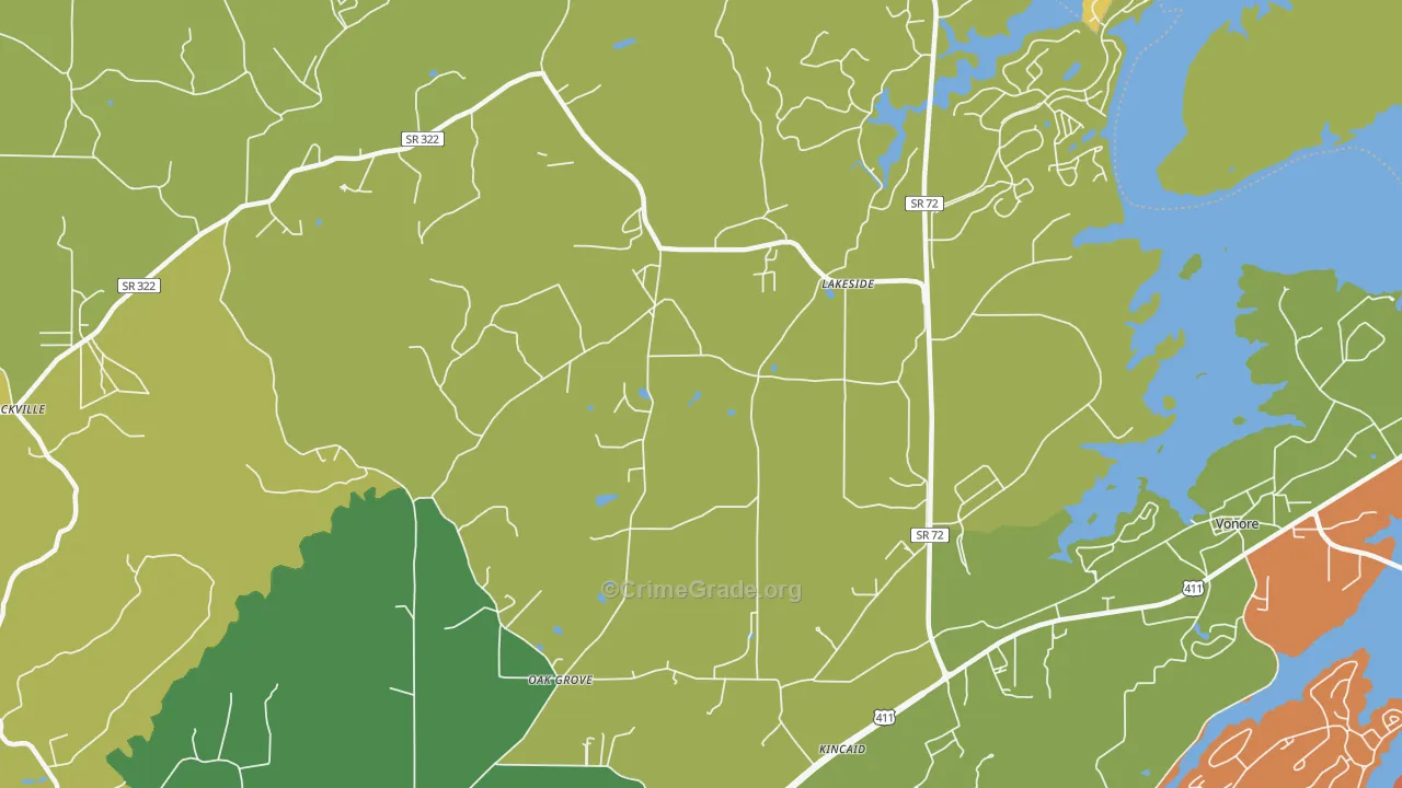 Lakeside, TN Map of Robbery Rates