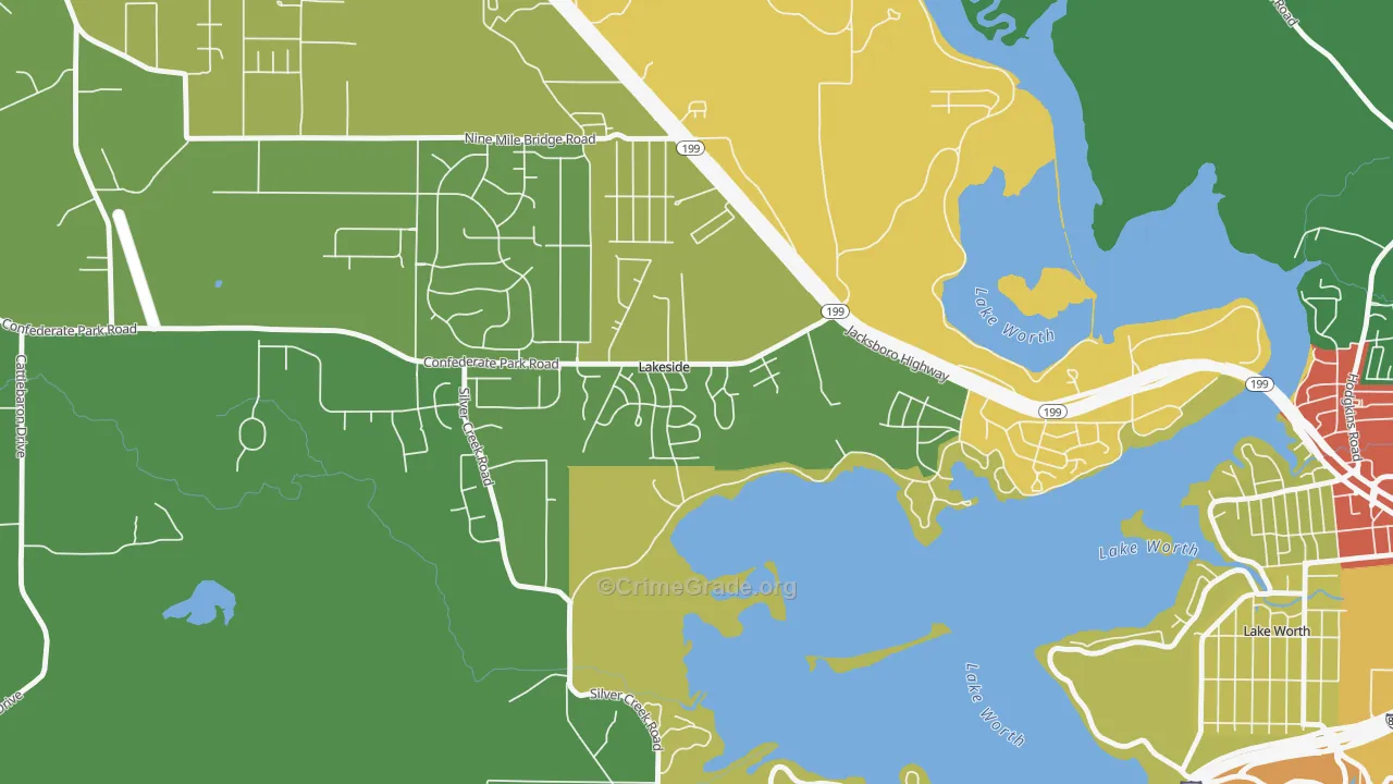Lakeside, TX Map of Robbery Rates