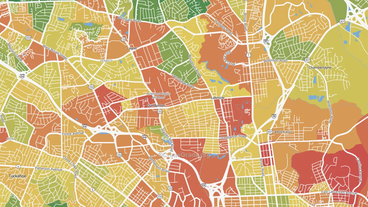 Lakeside, VA Map of Robbery Rates