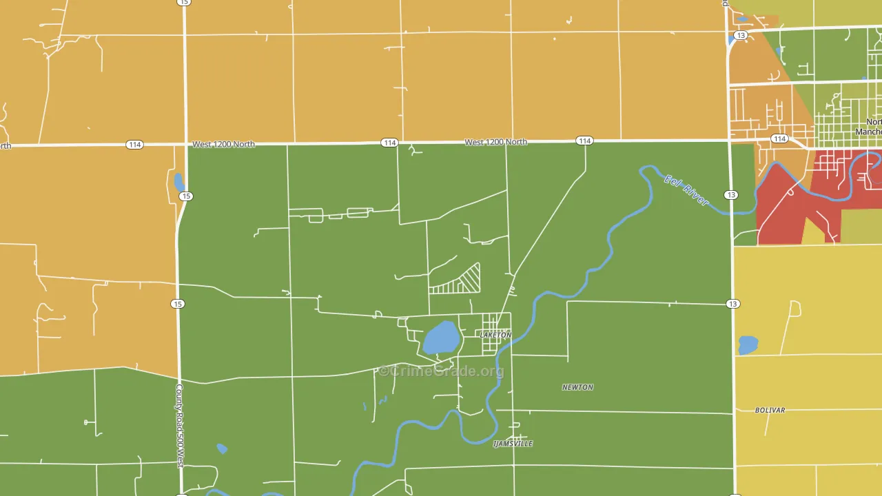 Laketon, IN Map of Robbery Rates