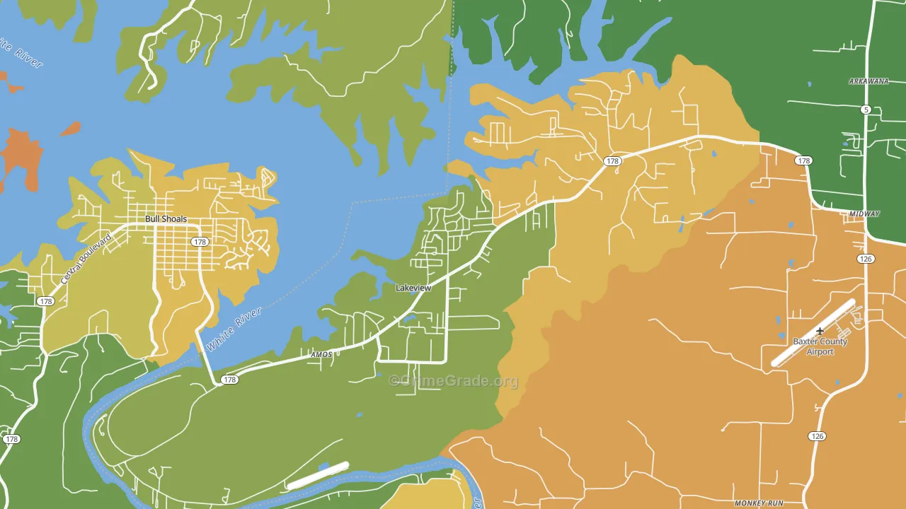 Lakeview, AR Map of Robbery Rates