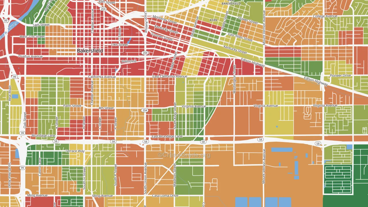 Lakeview-Bakersfield, Bakersfield, CA Map of Robbery Rates