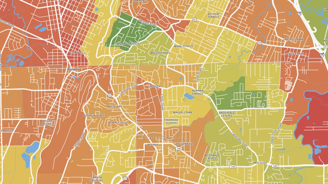 Lakeview, GA Map of Robbery Rates
