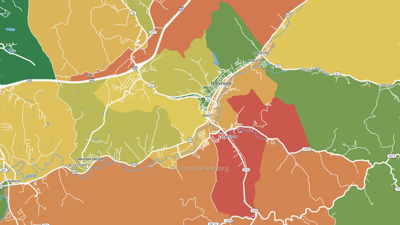 Lakeview Heights, KY Map of Robbery Rates