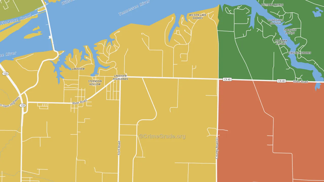 Lakeview Highlands, AL Map of Robbery Rates