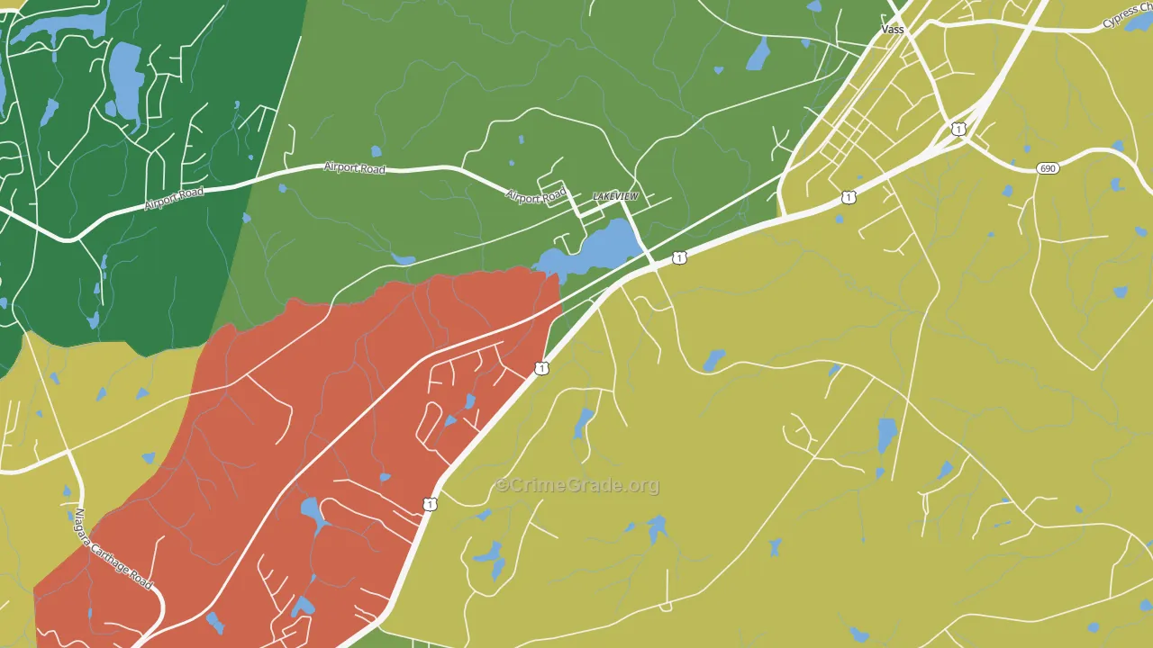 Lakeview, NC Map of Robbery Rates