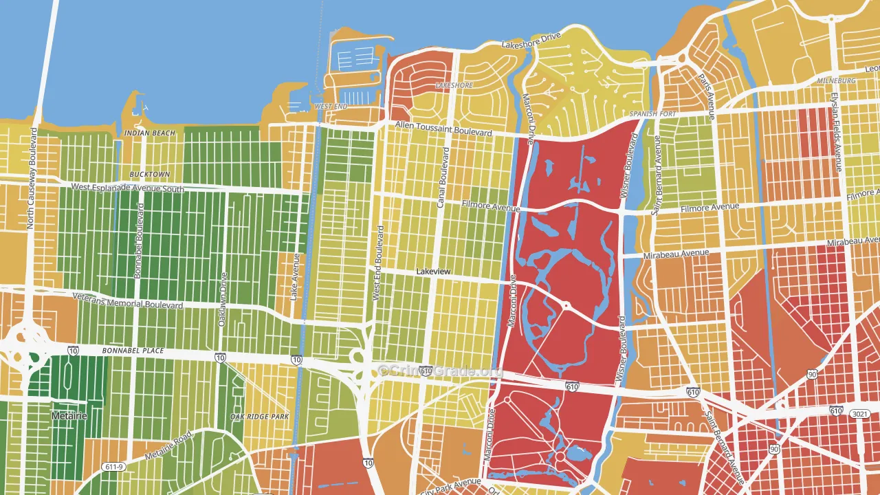 Lakeview, New Orleans, LA Map of Robbery Rates
