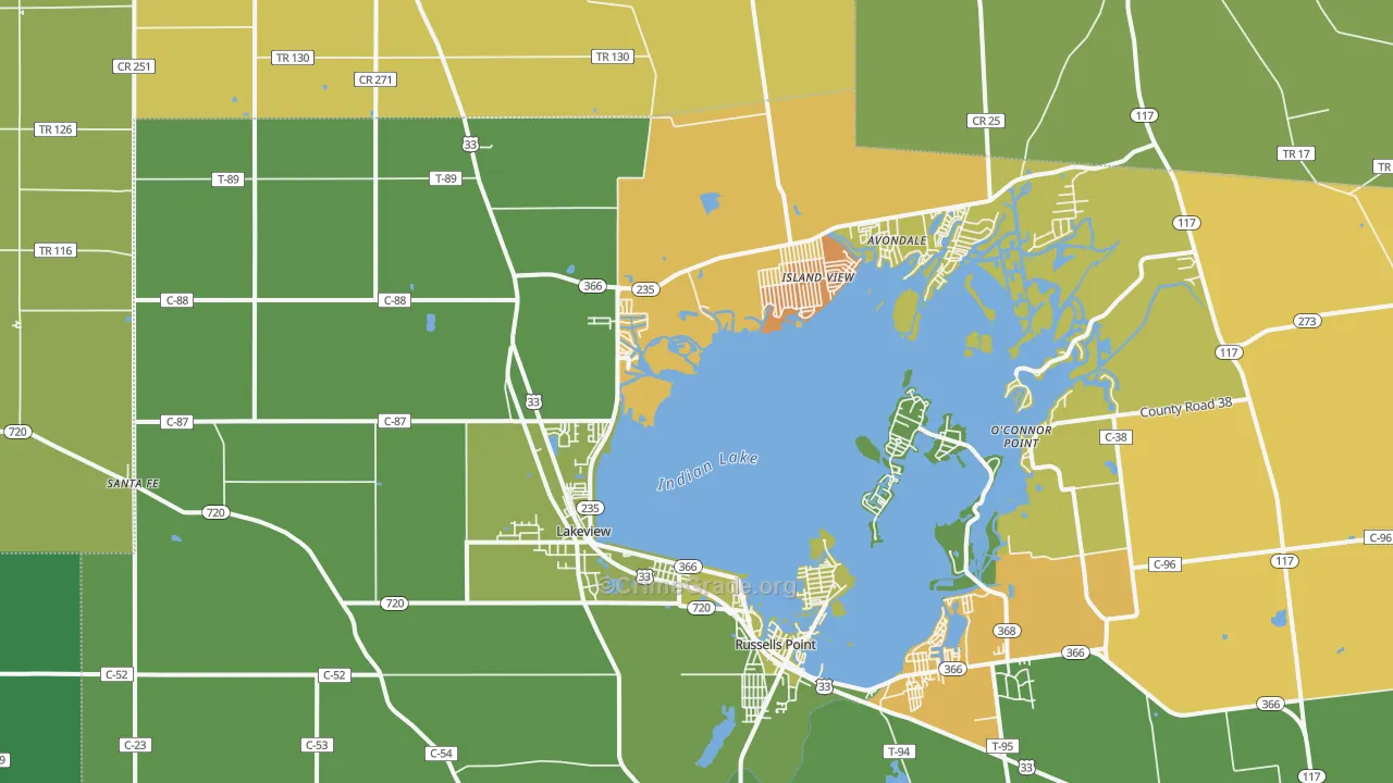 Lakeview, OH Map of Robbery Rates