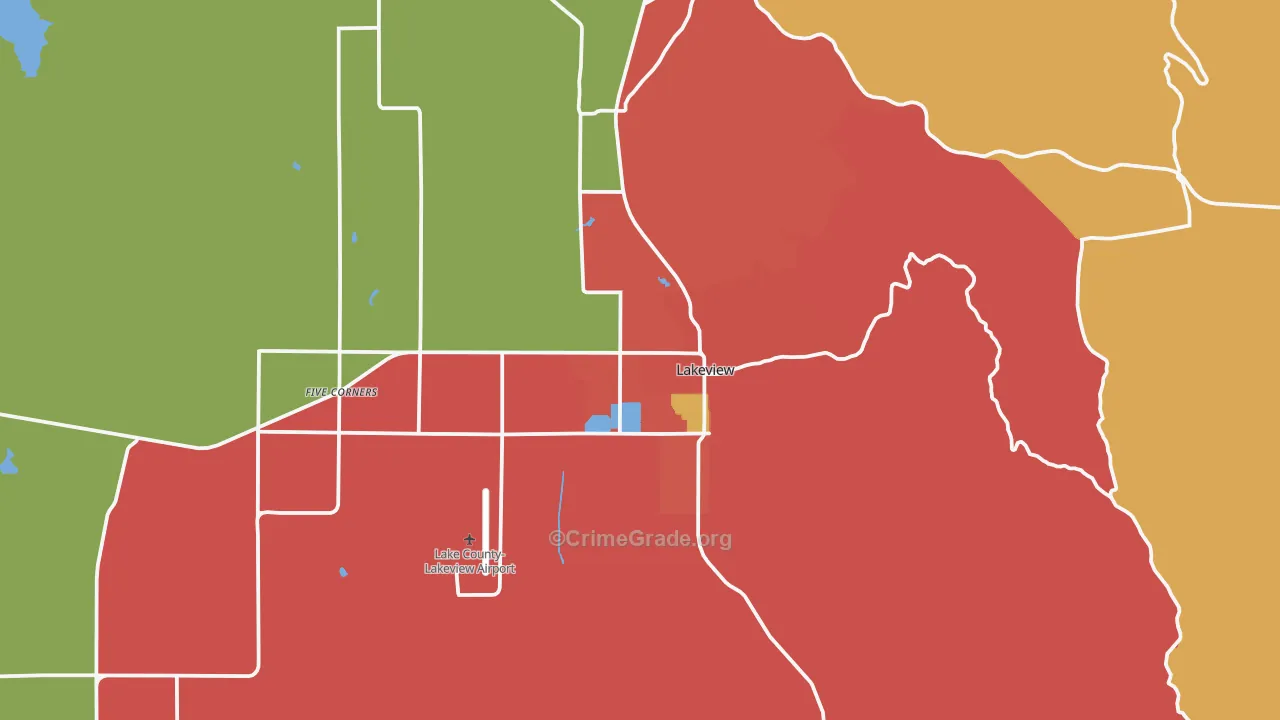 Lakeview, OR Map of Robbery Rates