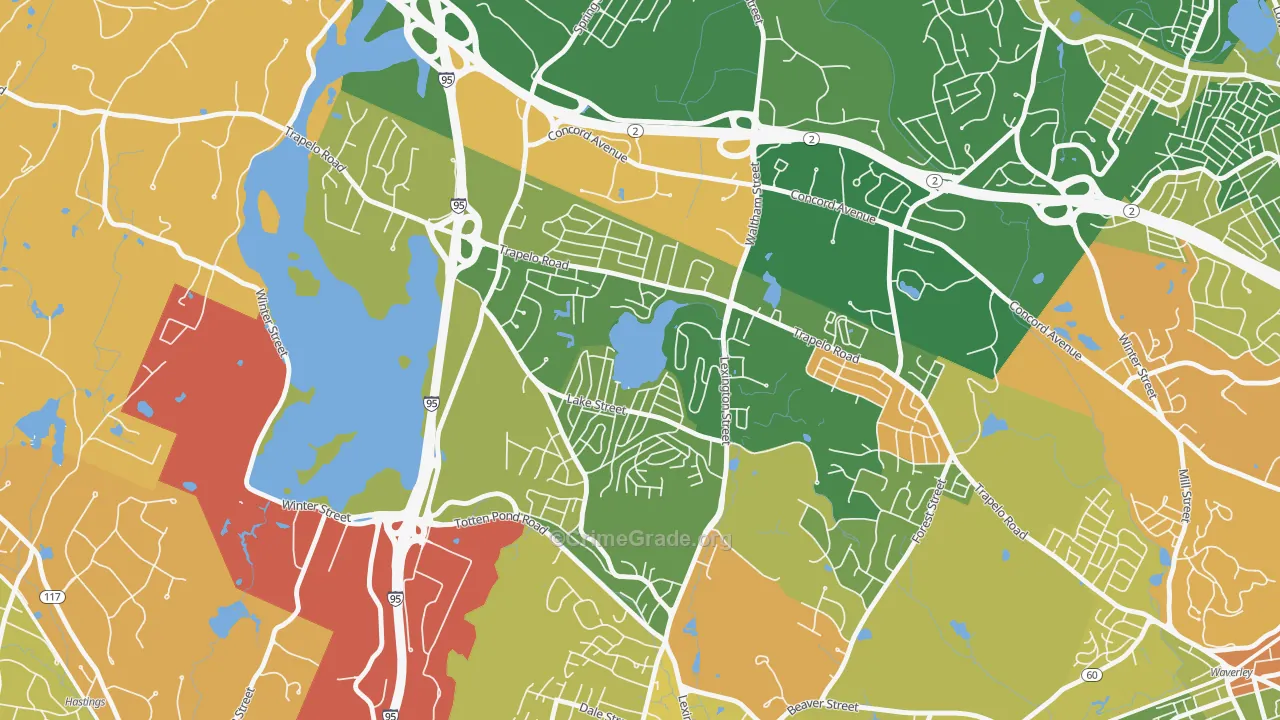 Lakeview, Waltham, MA Map of Robbery Rates