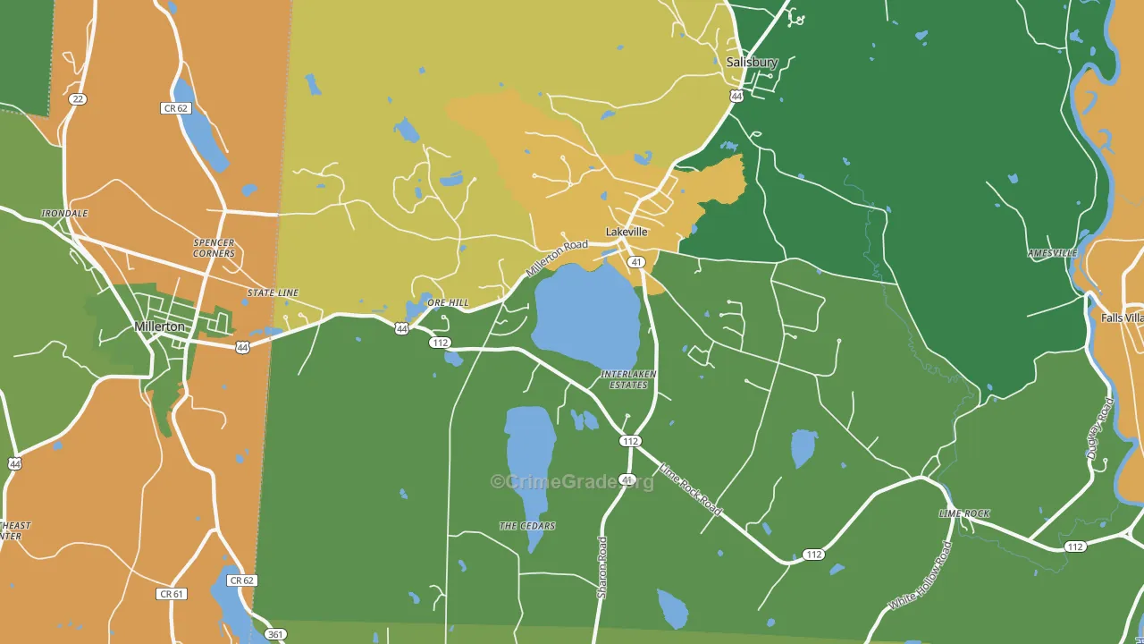 Lakeville, CT Map of Robbery Rates