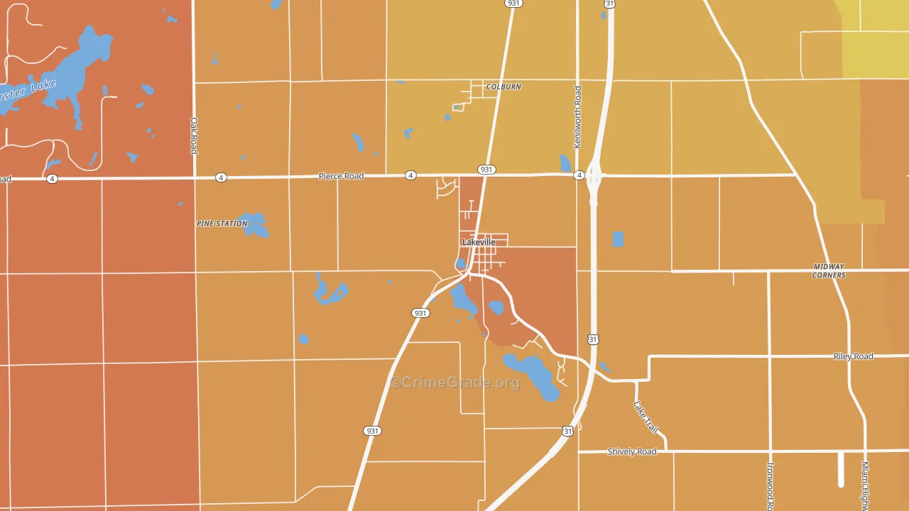 Lakeville, IN Map of Robbery Rates